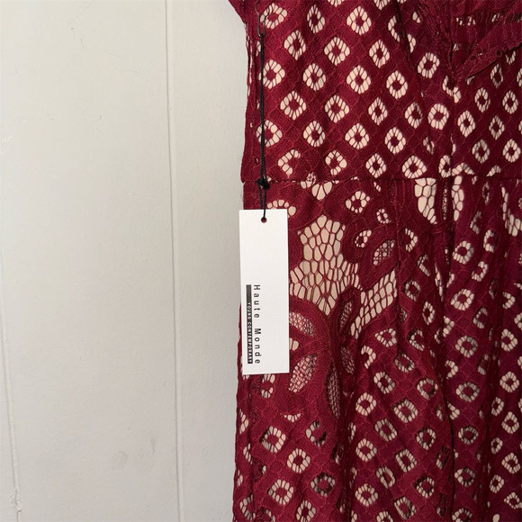 Haute Maude Women's S Red Lace Maxi Dress Ruffle Neckline Long Gown - Picture 3 of 8